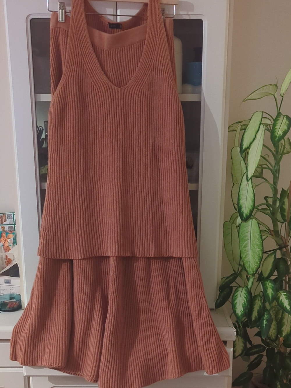 Joseph Ribbed Knit Tank and Skirt Set in Burnt Orange